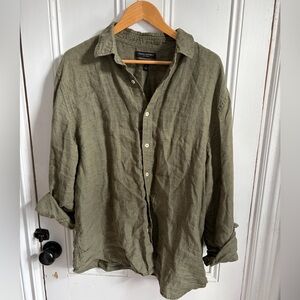 Banana Republic 100% Linen Button-Front Shirt | Olive Green | Mens L | Spring